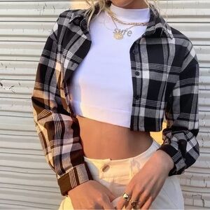 Plaid Black and White Women's Crop Top